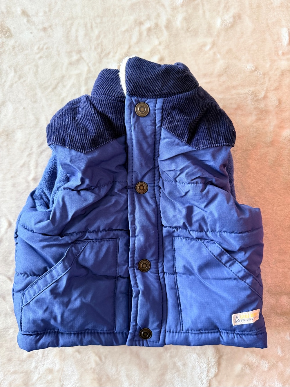 Blue Kids Puffer Vest with Corduroy Collar - size 6 months